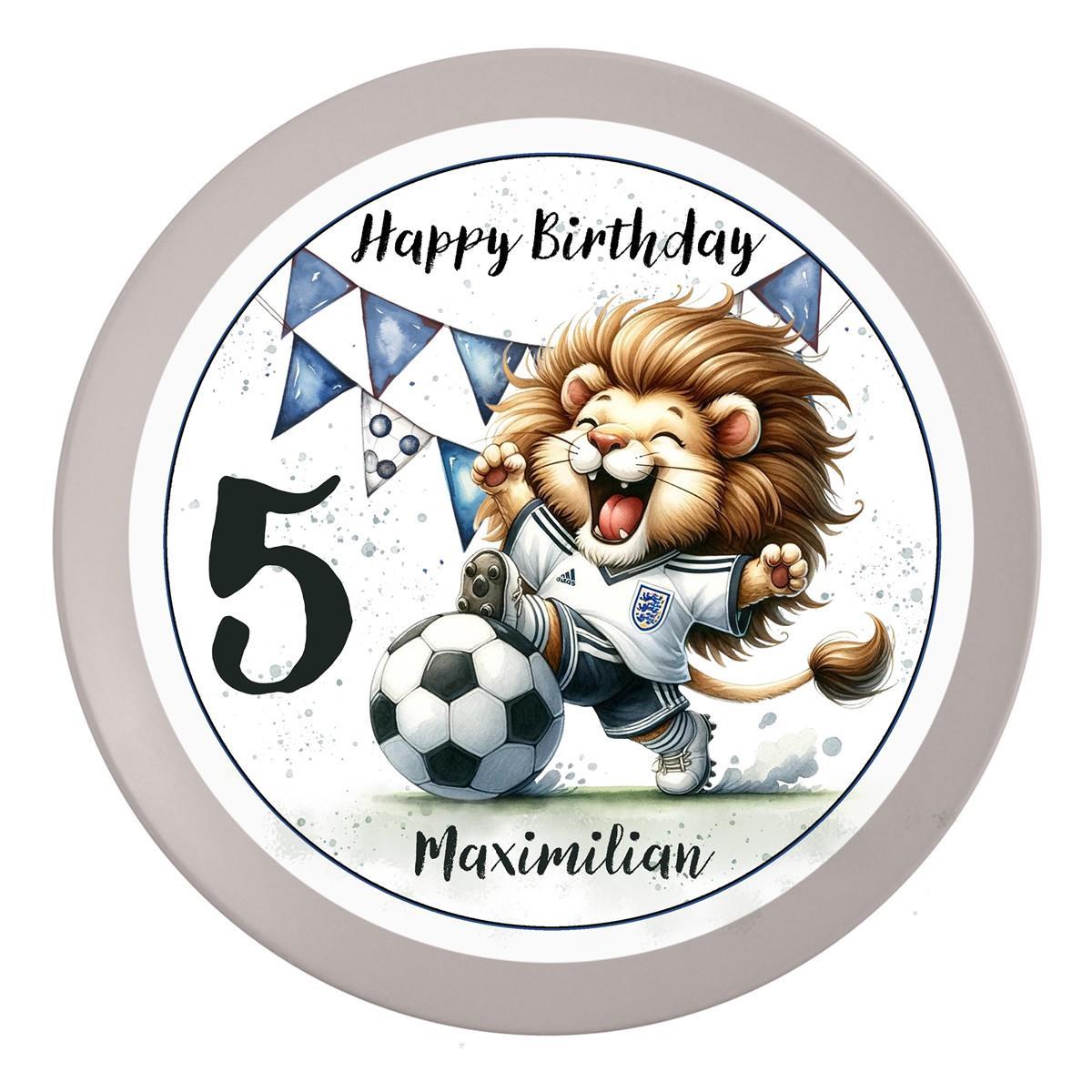 Tortenaufleger Geburtstag Fußball 7 Löwe Name & Zahl (20cm) Fondant Papier