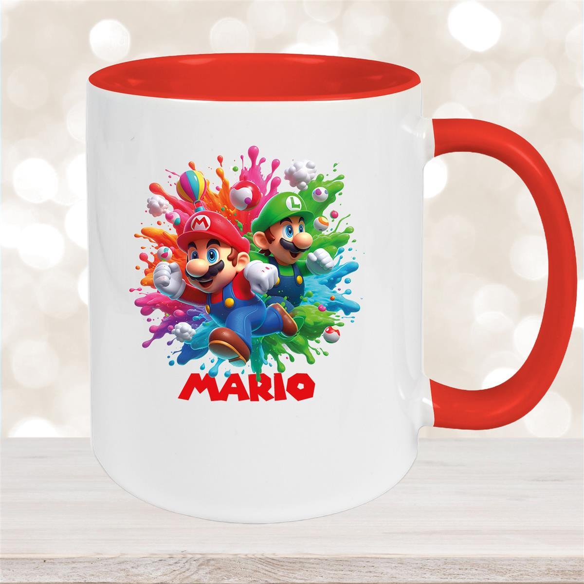 Tasse Wunschname Super-Mario #1 Keramik Kinderbecher personalisiert Rot