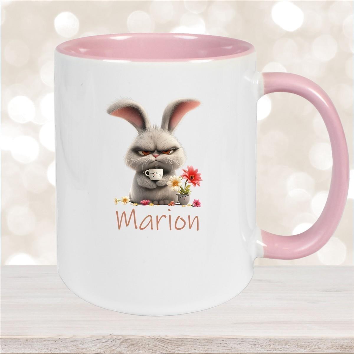 Tasse Ostern Grumpy-Bunny 2 Wunschnamen Keramik personalisiert versch. Farben