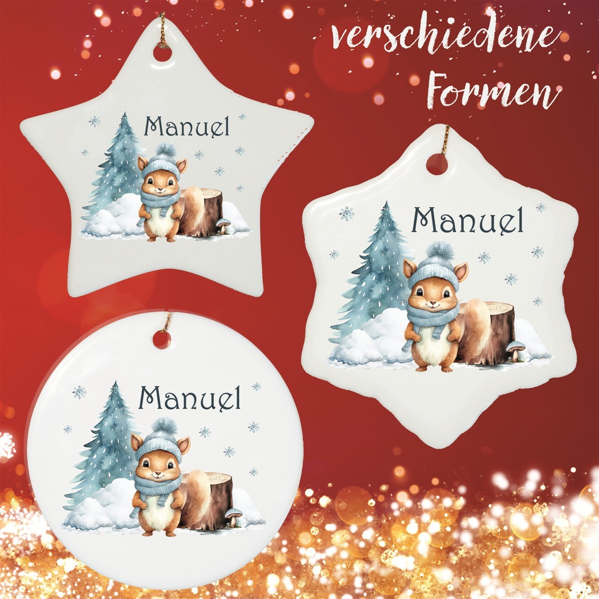 Christbaumanhänger Weihnachten Eichhörnchen #1 Ornament Christbaumschmuck Rund