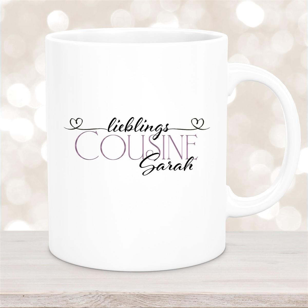 Tasse Wunschname Lieblings-Cousine 1 personalisiert Keramik Becher versch. Farben