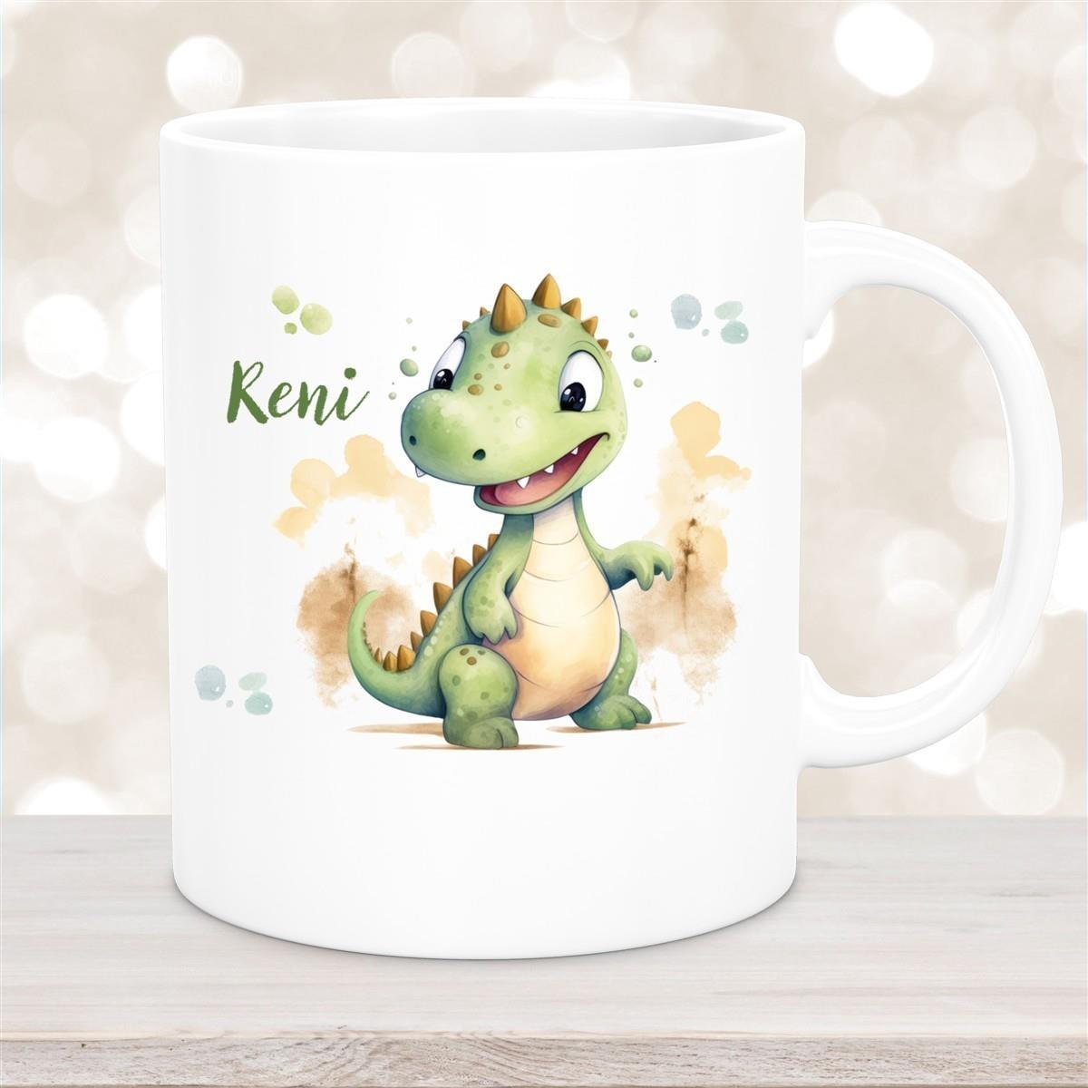 Tasse Wunschname Dino 3 Keramik Kinderbecher versch. Farben