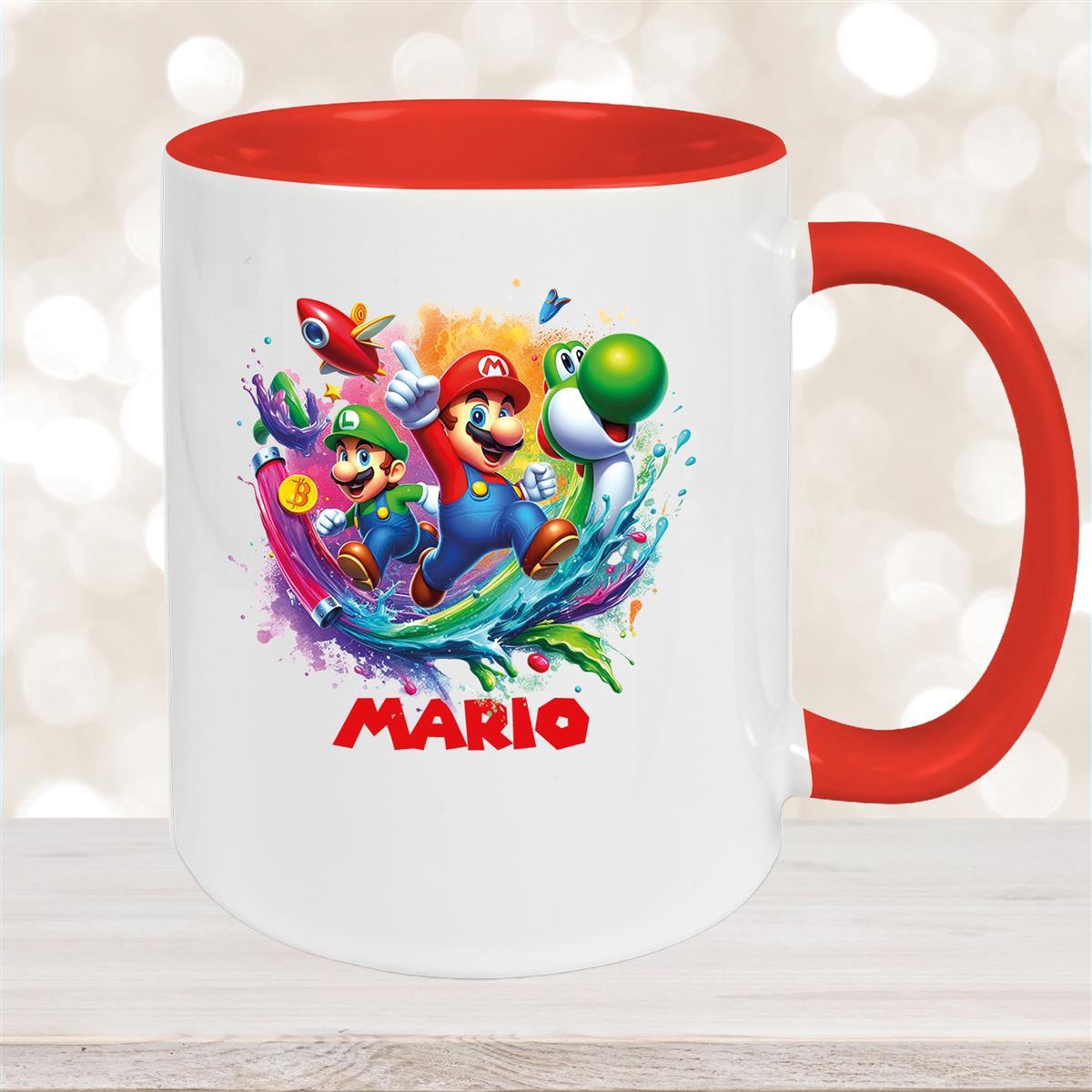 Tasse Wunschname Super-Mario #2 Keramik Kinderbecher personalisiert Rot