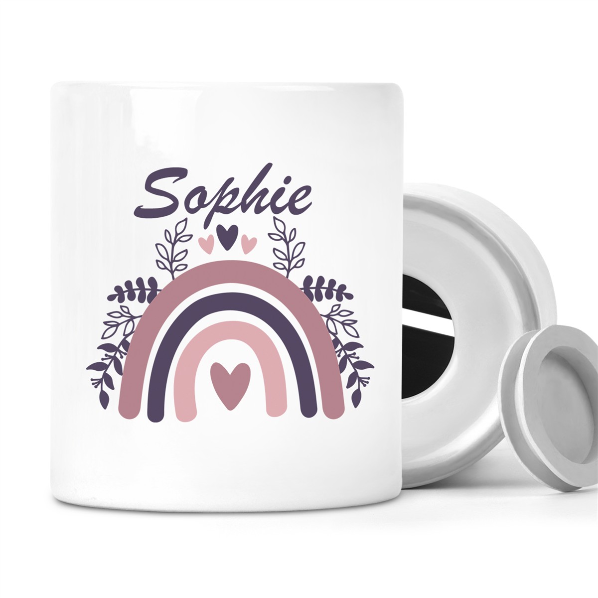 Spardose mit Wunschname Regenbogen 8 personalisiert