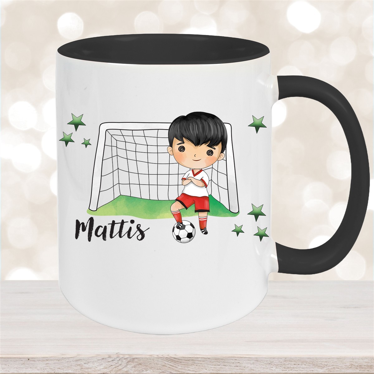 Tasse Fußball #2 Wunschname Keramik Kinderbecher personalisiert Schwarz