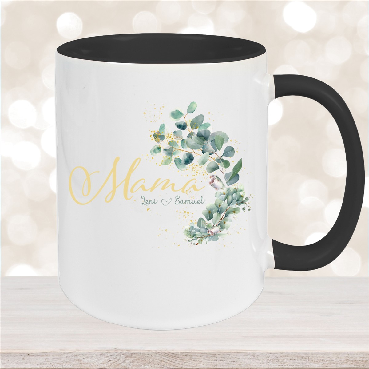 Tasse Muttertag #8 Wunschnamen Keramik Personalisiert Schwarz