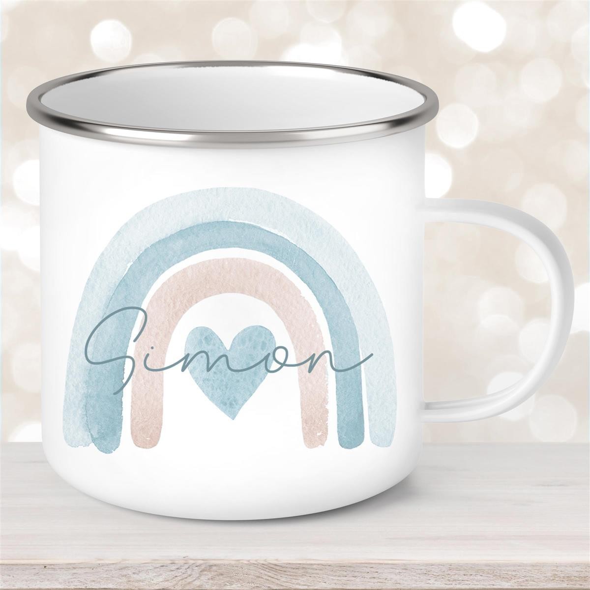 Tasse Wunschname Regenbogen #6 Emaille Kinderbecher