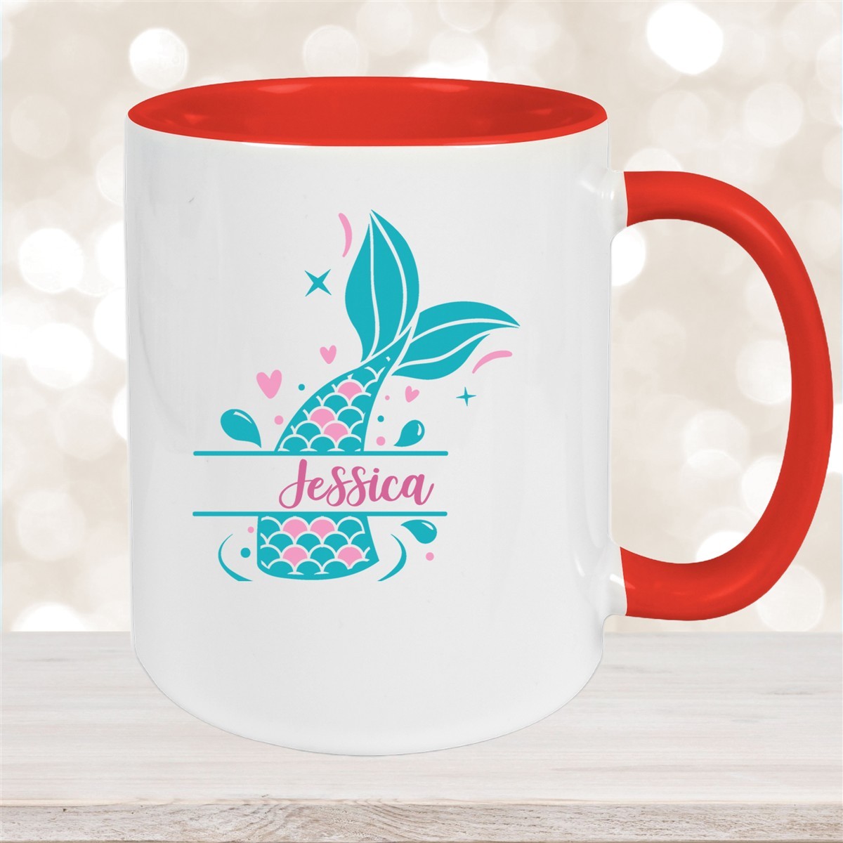 Tasse Meerjungfrau-Flosse #1 Wunschname Keramik Kinderbecher personalisiert Rot