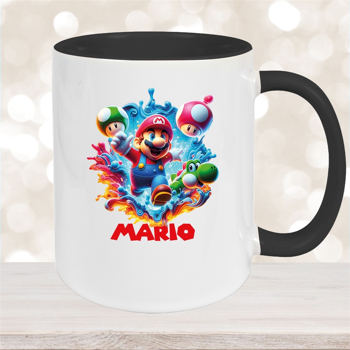 Tasse Wunschname Super-Mario #8 Keramik Kinderbecher personalisiert Schwarz