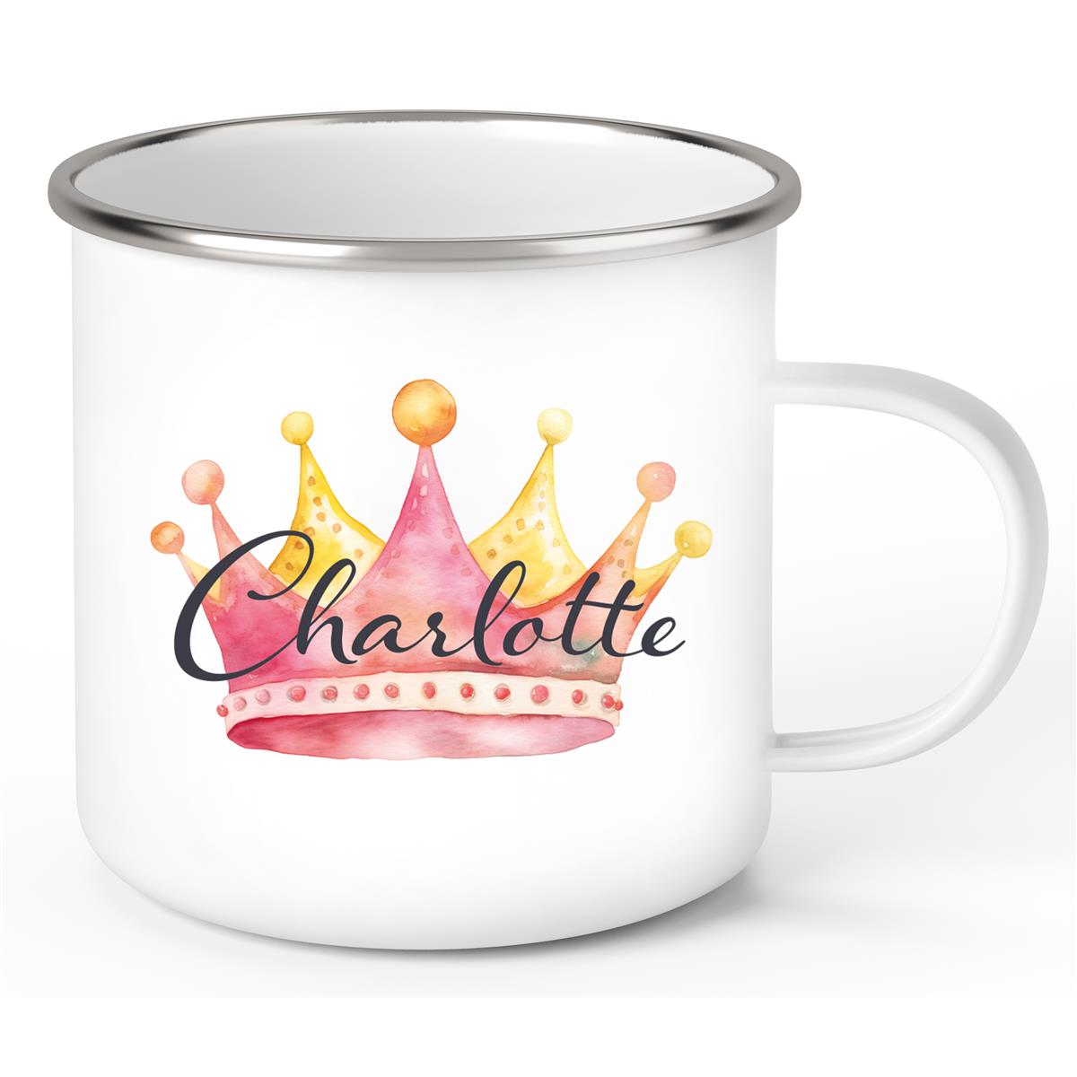 Tasse Krone 2 Wunschname Emaille Kinderbecher personalisiert