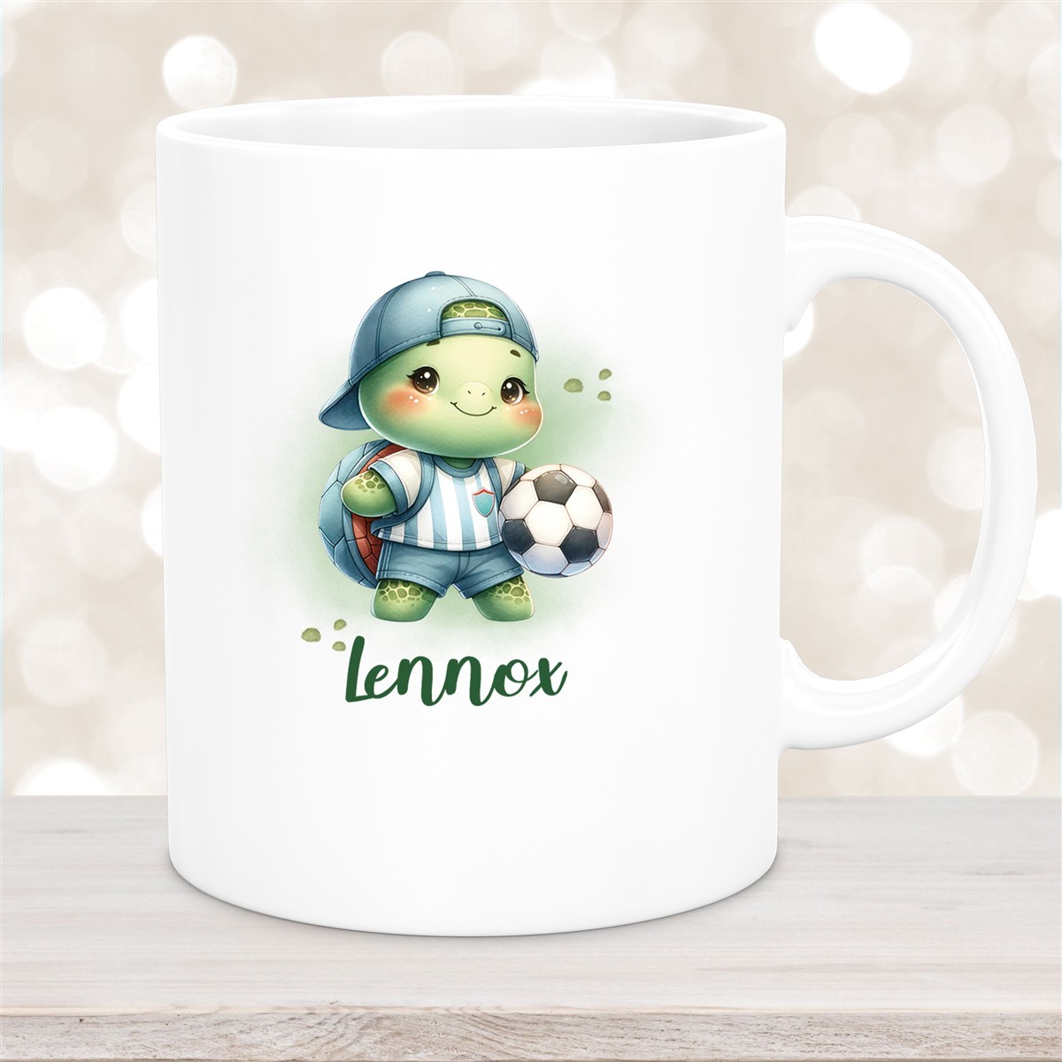 Tasse Wunschname Fußball #14 Personalisiert Keramik Kinderbecher Weiß