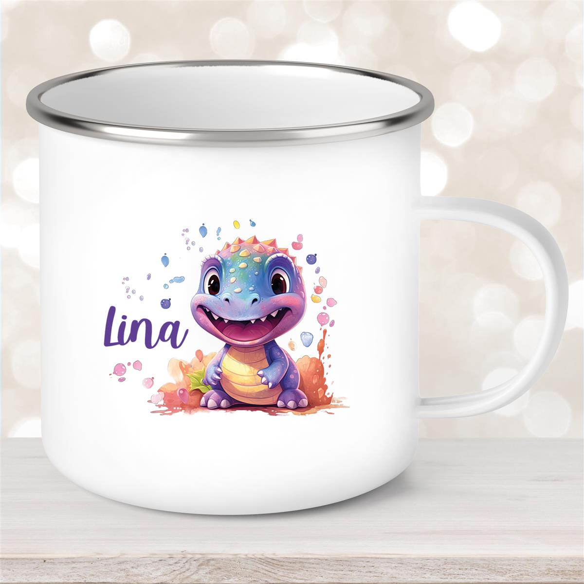 Tasse Wunschname Dino #9 Emaille Kinderbecher
