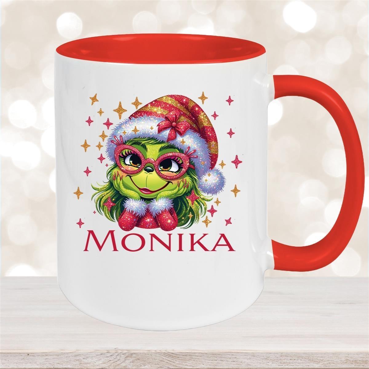 Tasse Wunschname Weihnachten Lady-Grinch 1 Keramik Kinderbecher versch. Farben