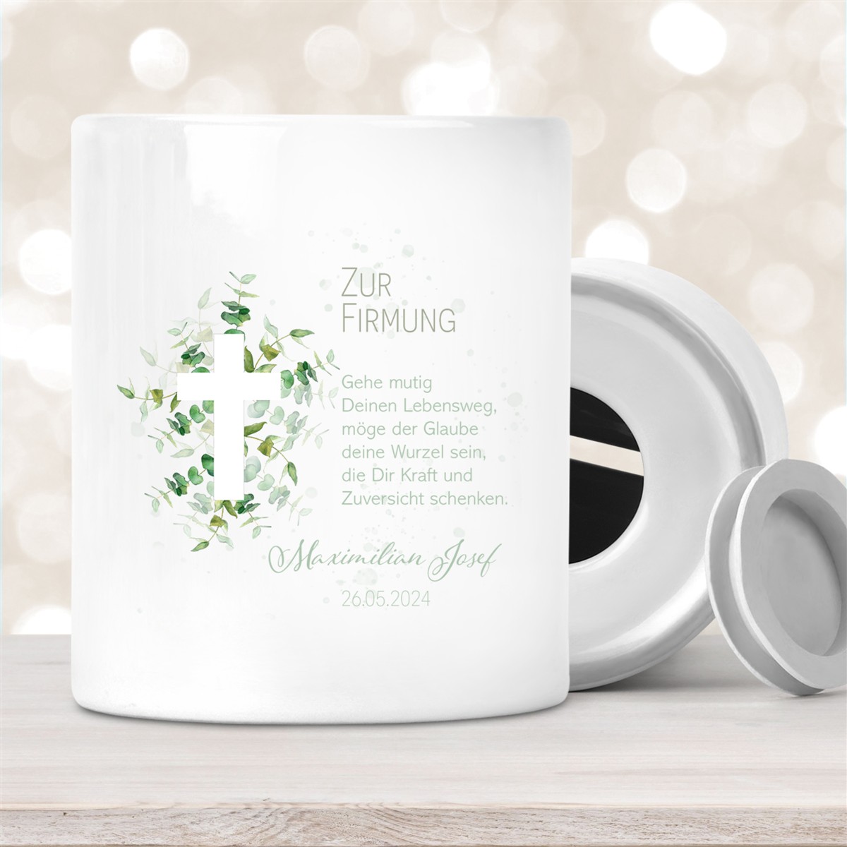 Spardose zur Firmung mit Wunschname Kreuz #1 Personalisiert
