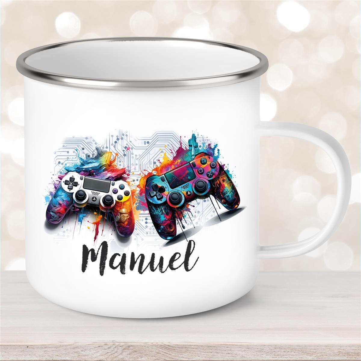 Tasse Gamer #1 Wunschname Emaille Kinderbecher personalisiert
