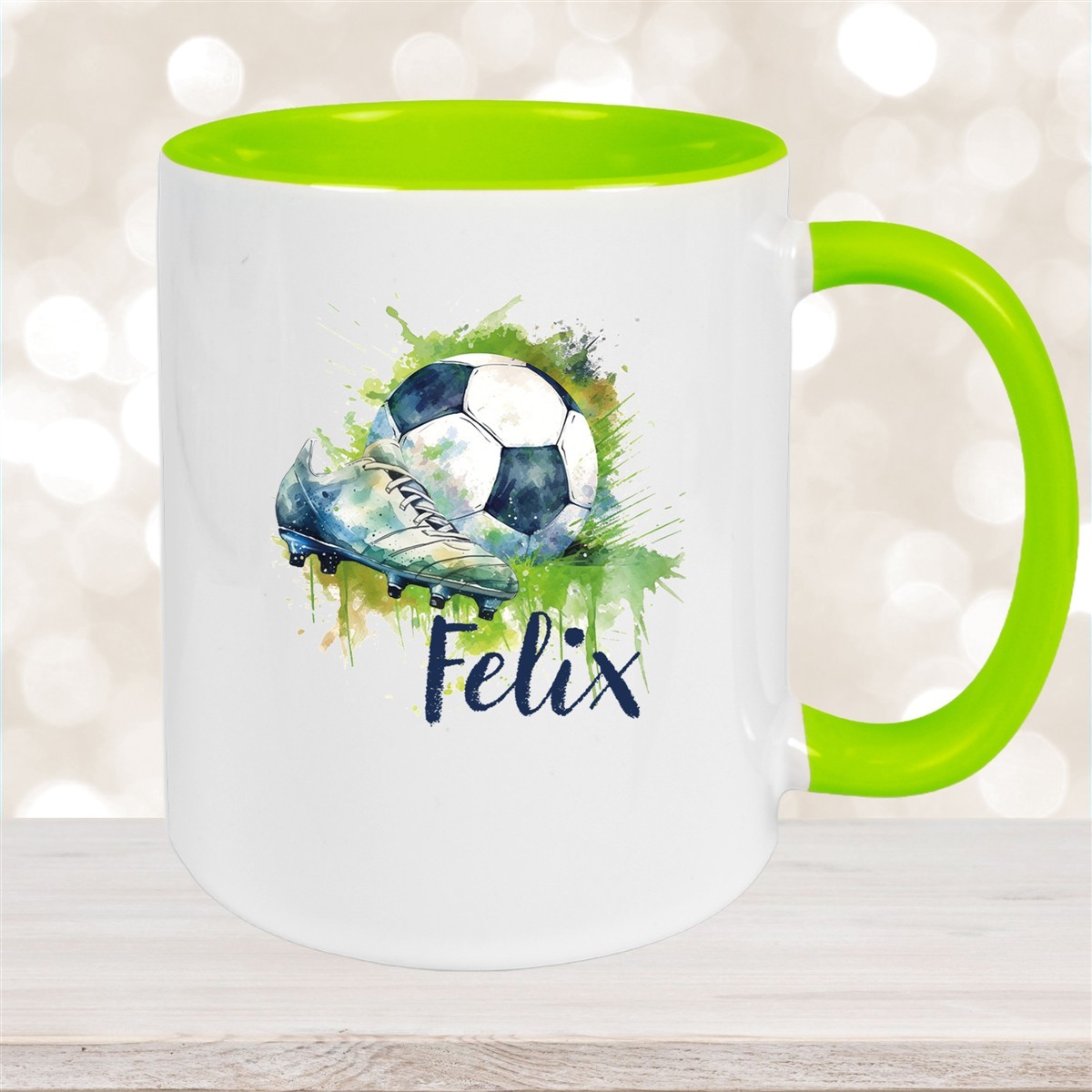 Tasse Fußball #4 Wunschname Keramik Kinderbecher personalisiert Grün