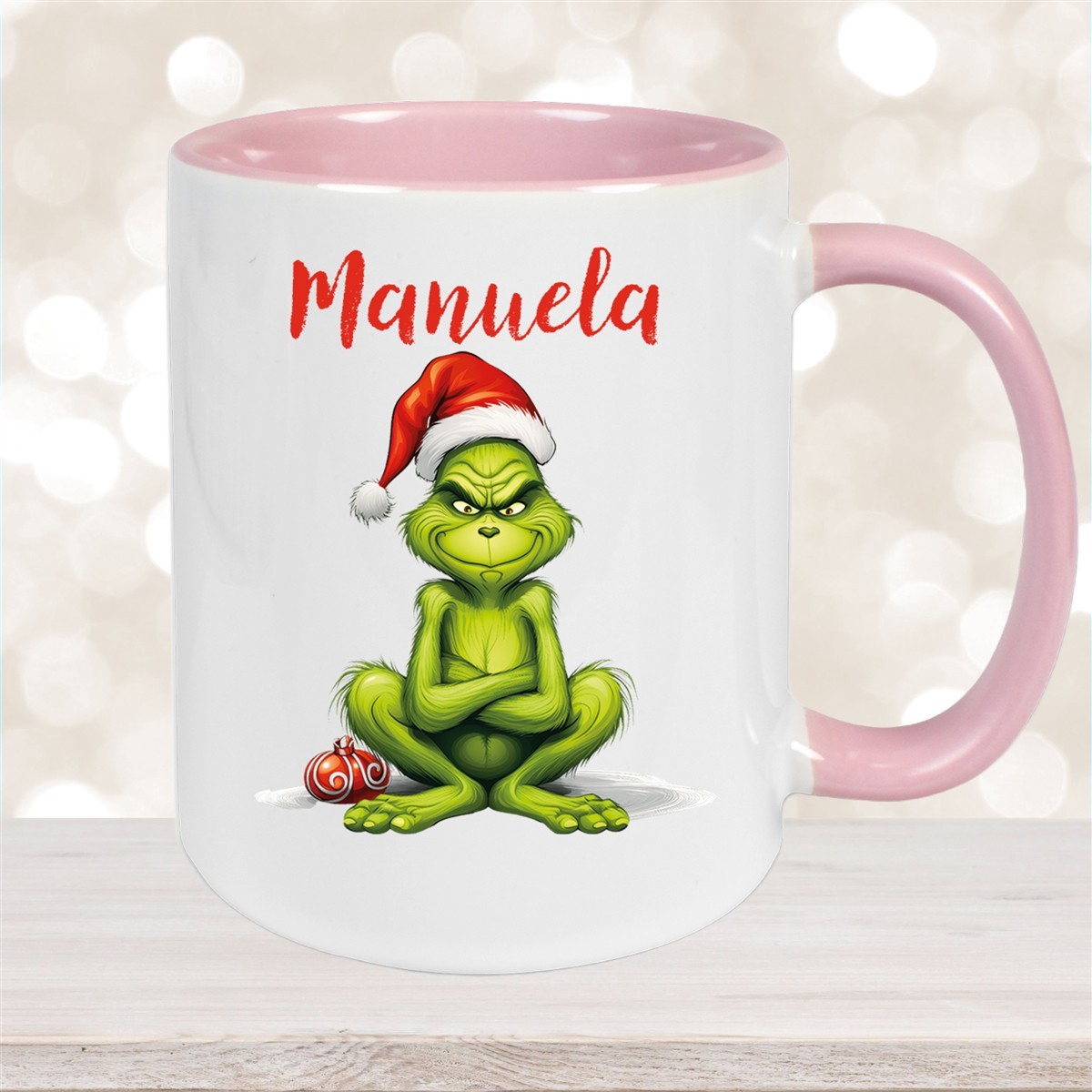 Tasse Wunschname Weihnachten Grinch #4 Keramik Kinderbecher Altrosa
