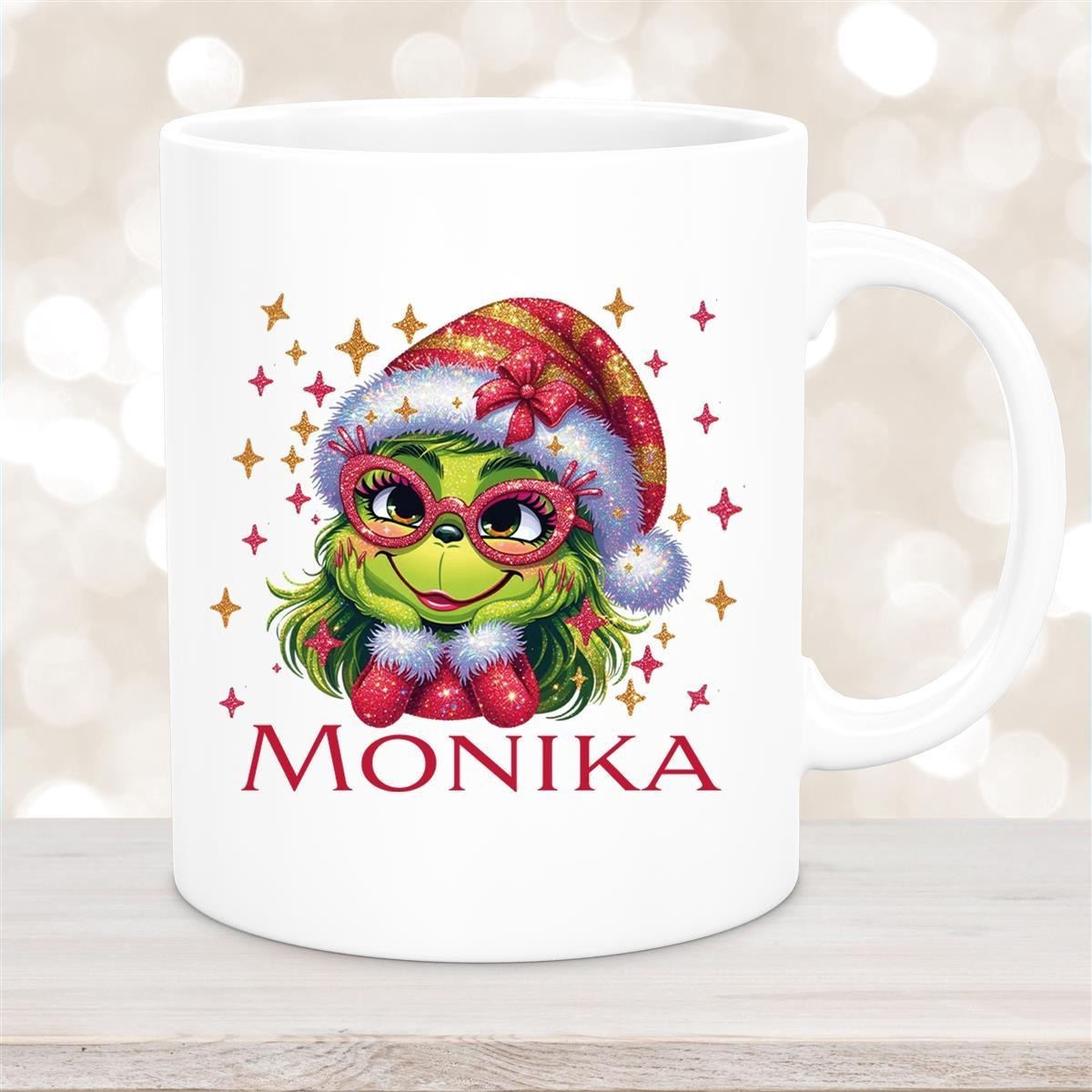 Tasse Wunschname Weihnachten Lady-Grinch #1 Keramik Kinderbecher versch. Farben