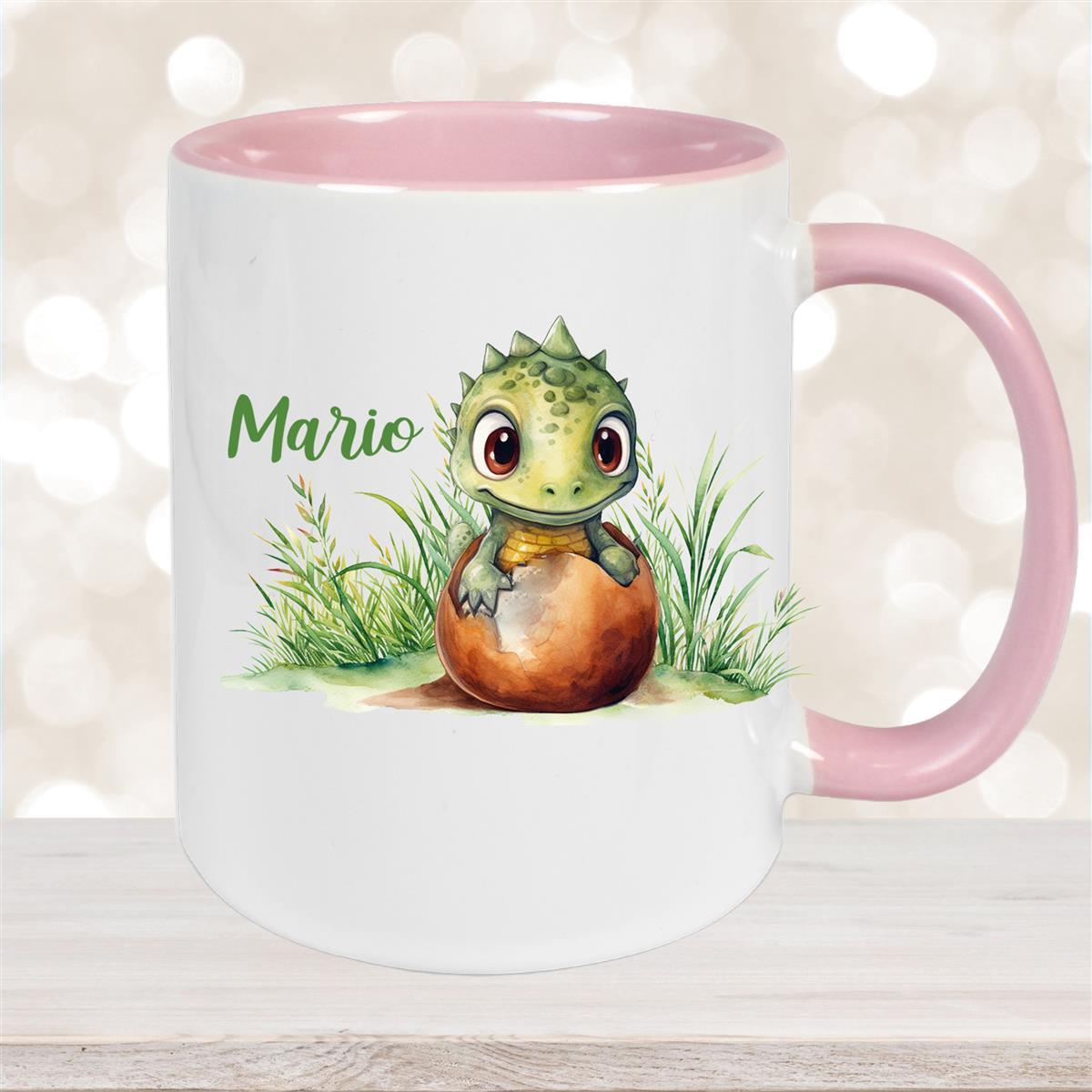 Tasse Dino #7 Wunschname Keramik Kinderbecher Personalisiert Altrosa