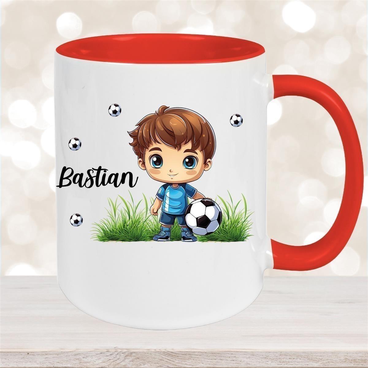 Tasse Fußball 6 Wunschname Keramik Kinderbecher personalisiert versch. Farben