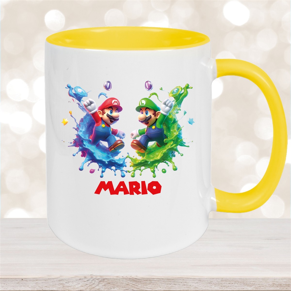 Tasse Wunschname Super-Mario #7 Keramik Kinderbecher personalisiert Gelb