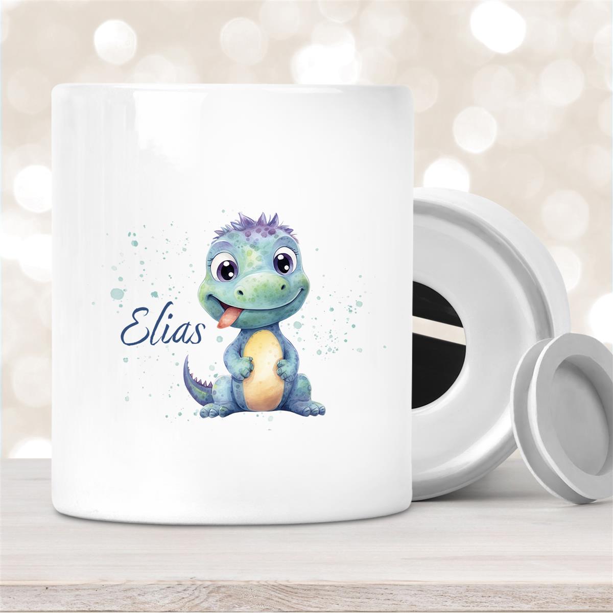Spardose mit Wunschname Dino #13 personalisiert