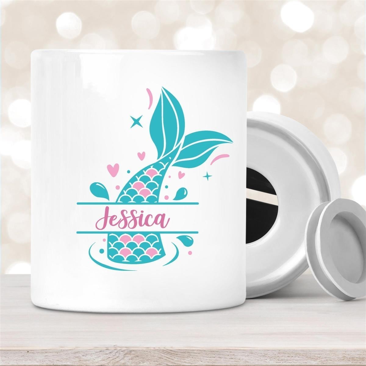 Spardose mit Wunschname Meerjungfrau-Flosse #1 personalisiert