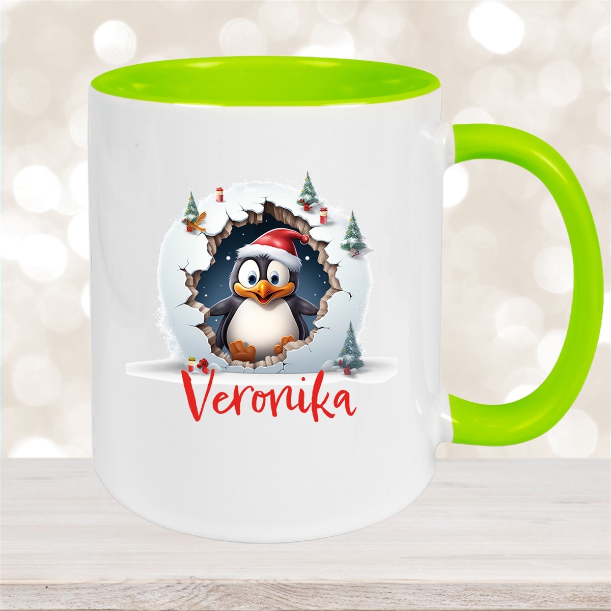 Tasse Wunschname Christmas Pinguin #2 Keramik Kinderbecher versch. Farben
