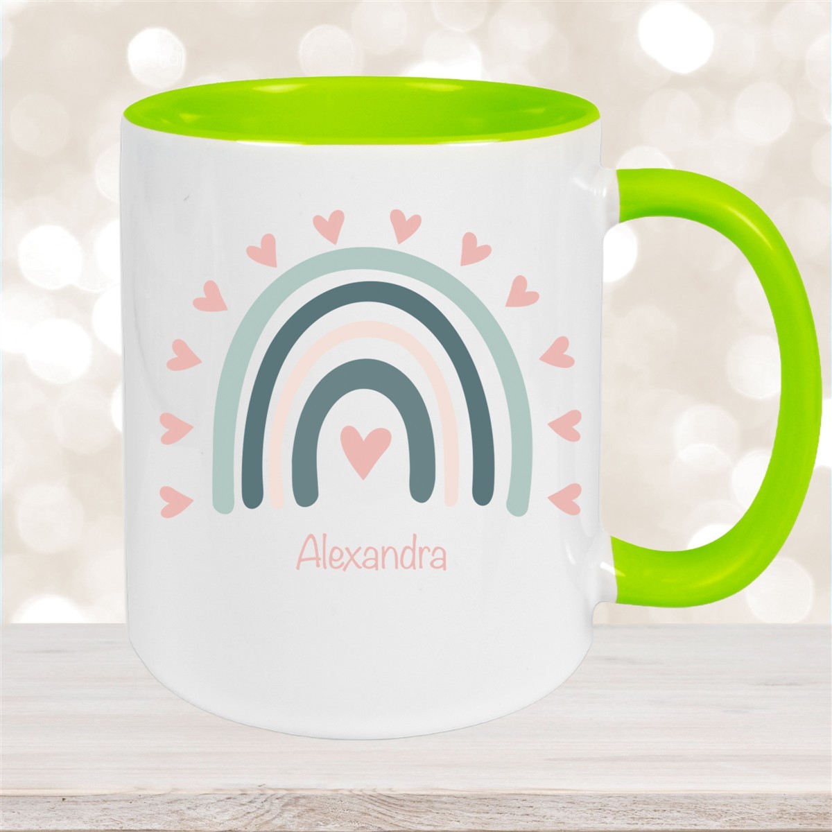 Tasse Wunschname Regenbogen #4 Keramik Kinderbecher Grün