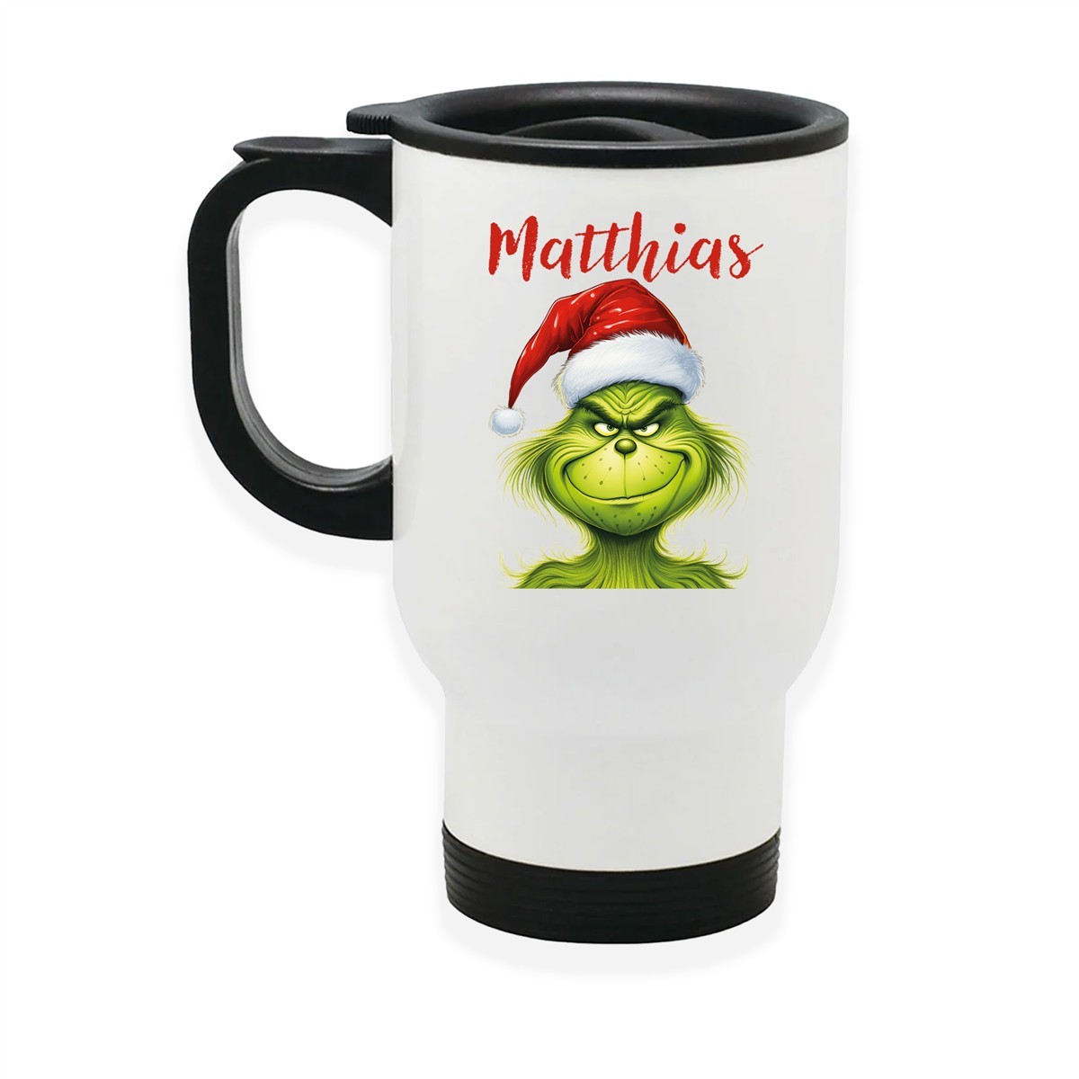 Edelstahl-Thermobecher mit Deckel Weihnachten Grinch 3 personalisiert weiß