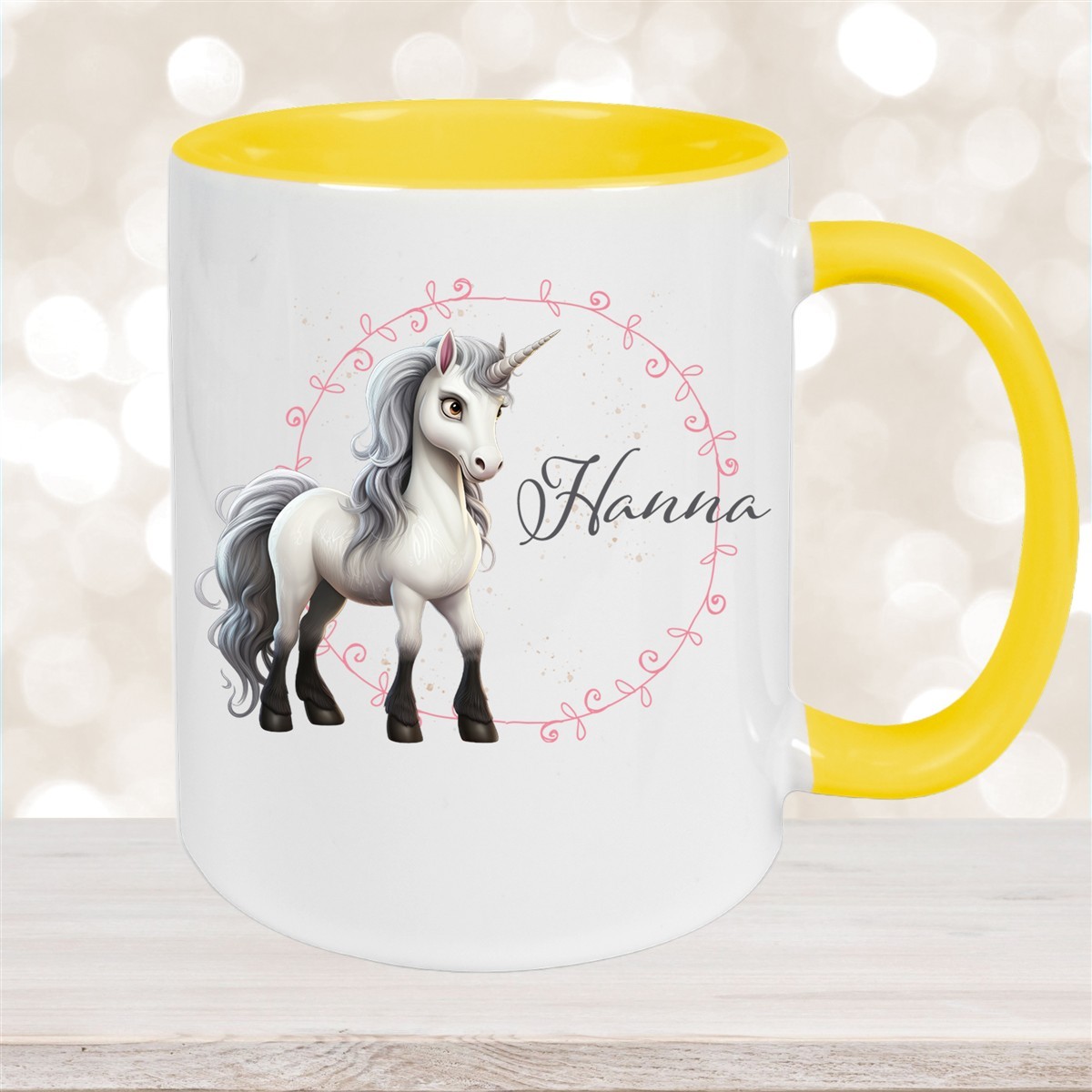 Tasse Einhorn #6 Wunschname Keramik Kinderbecher personalisiert Gelb