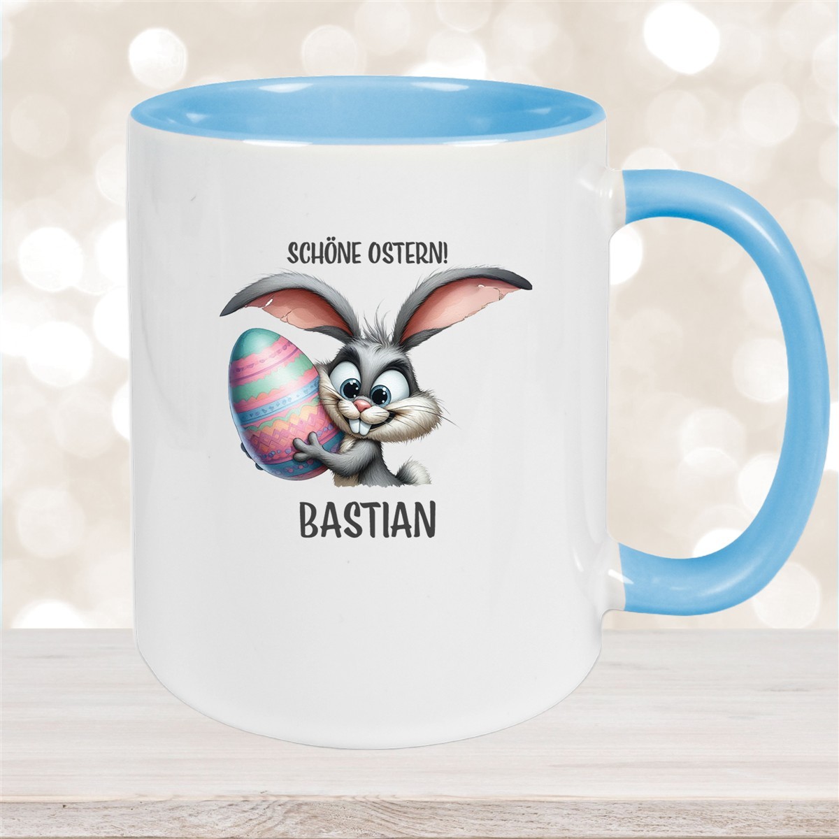 Tasse Ostern - Hase #5 Wunschnamen Keramik personalisiert Hellblau