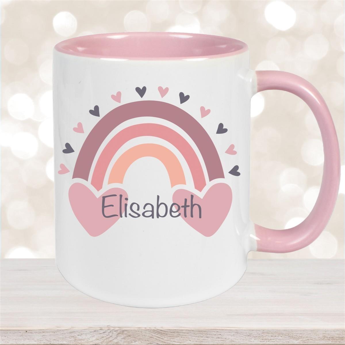 Tasse Wunschname Regenbogen 2 Keramik Kinderbecher versch. Farben