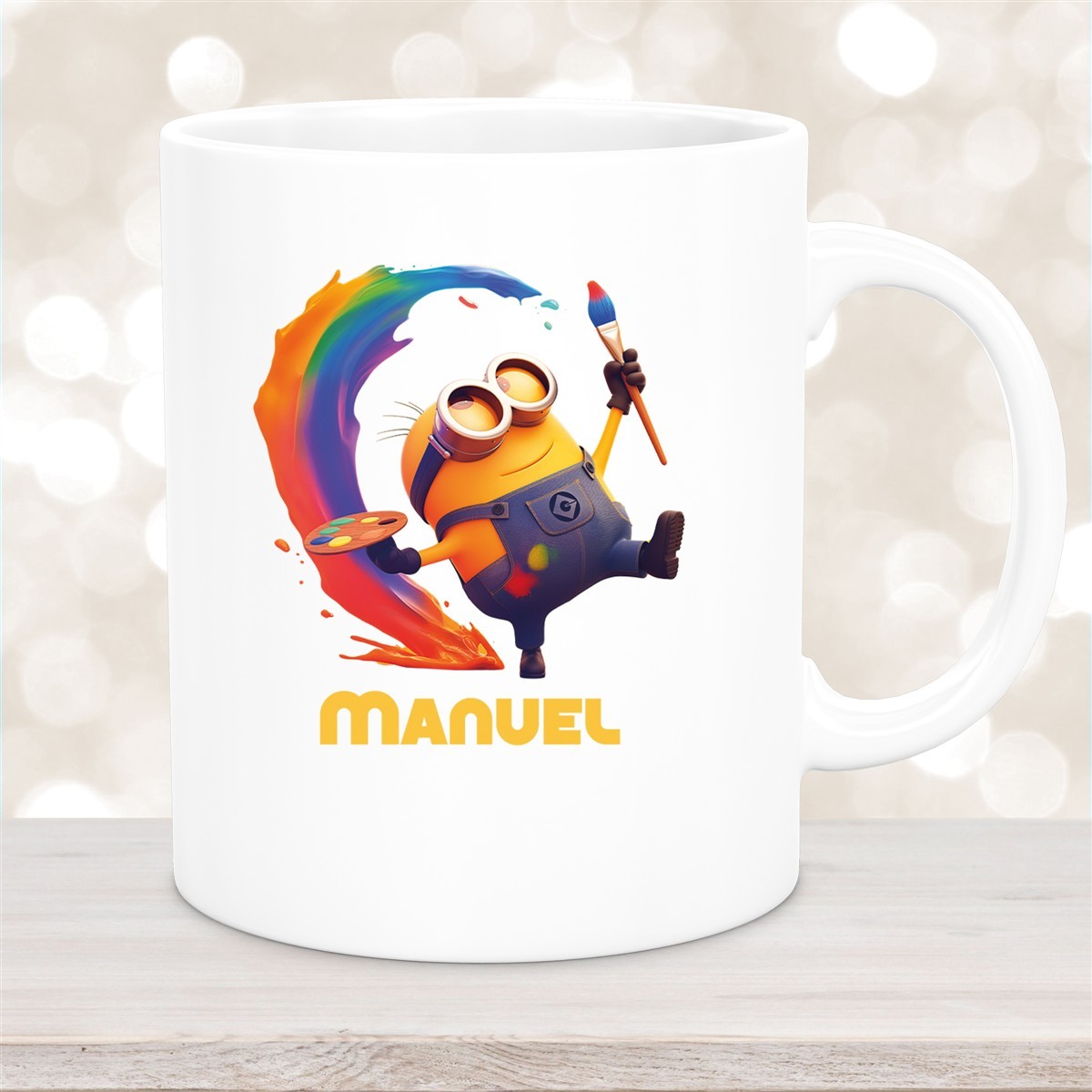 Tasse Minions Kinder Minion #4 Maler Wunschname Keramik Kinderbecher personalisiert versch. Farben Weiß