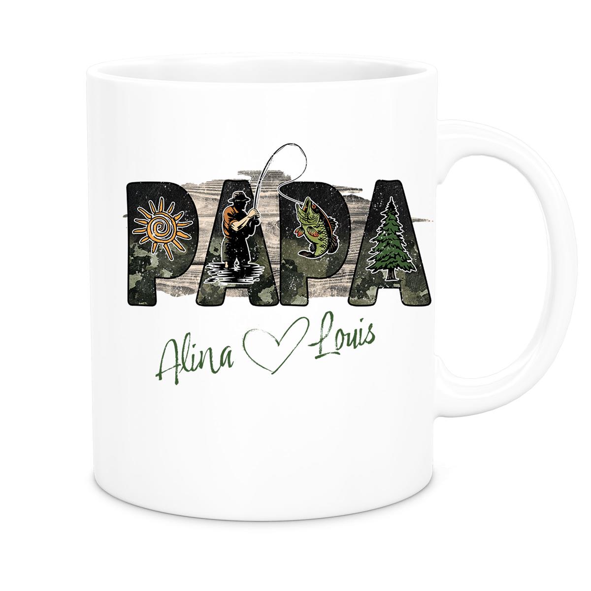 Tasse Vatertag 6 "Angler" Wunschnamen Keramik Personalisiert versch. Farben