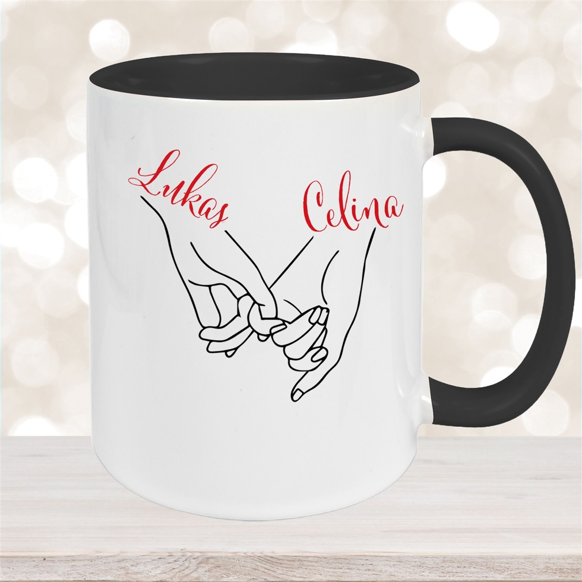 Tasse Hände Valentinstag #5 Wunschnamen Keramik personalisiert Schwarz