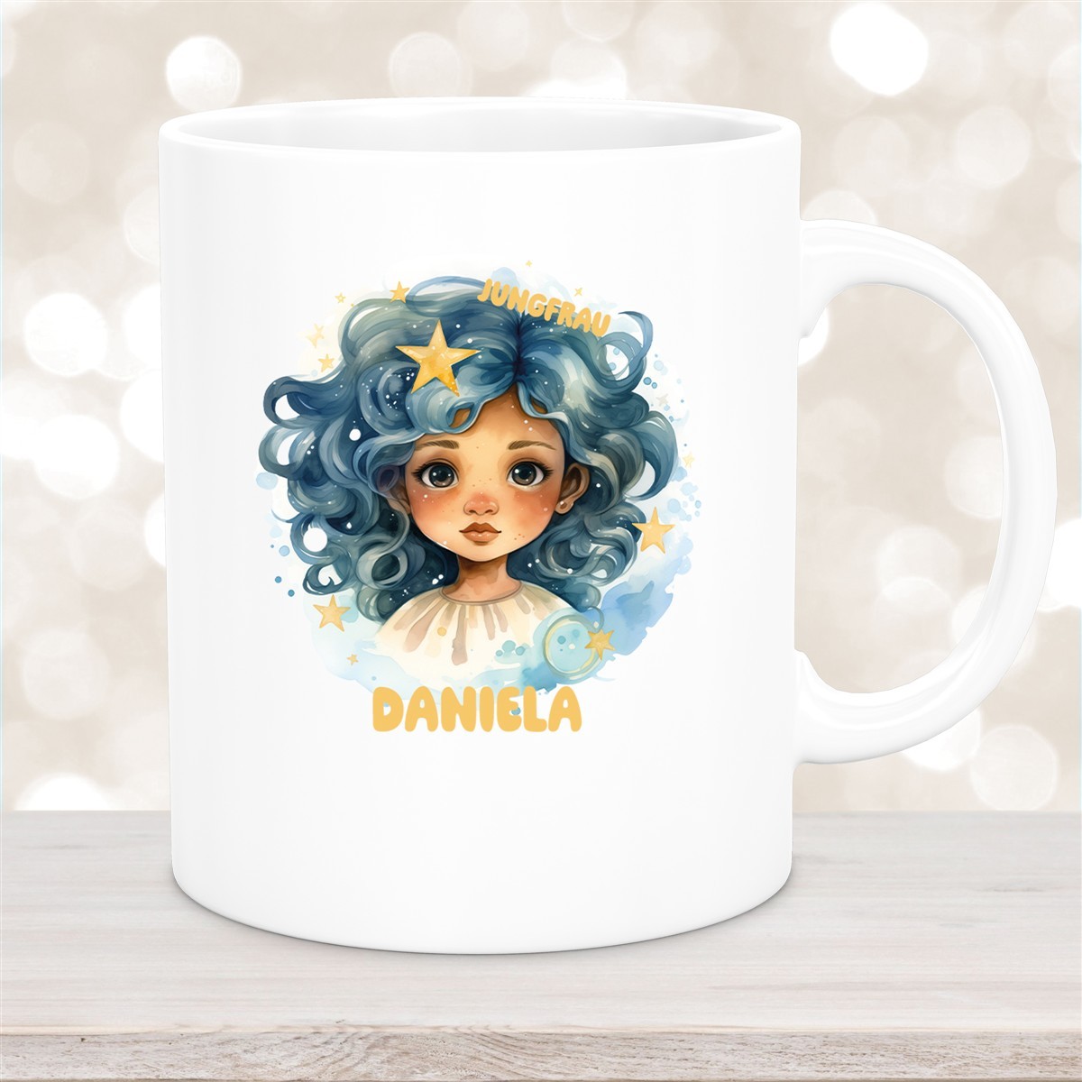 Tasse Sternzeichen Kinder Jungfrau #1 Wunschname Keramik Kinderbecher personalisiert Weiß