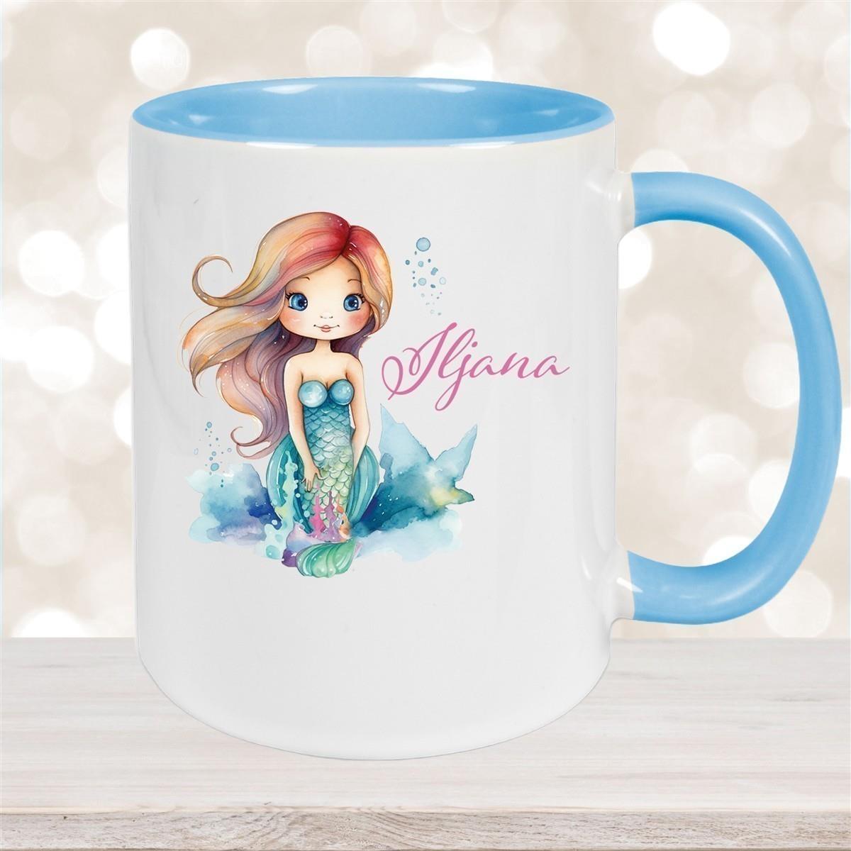 Tasse Wunschname Meerjungfrau 2 Keramik Kinderbecher versch. Farben