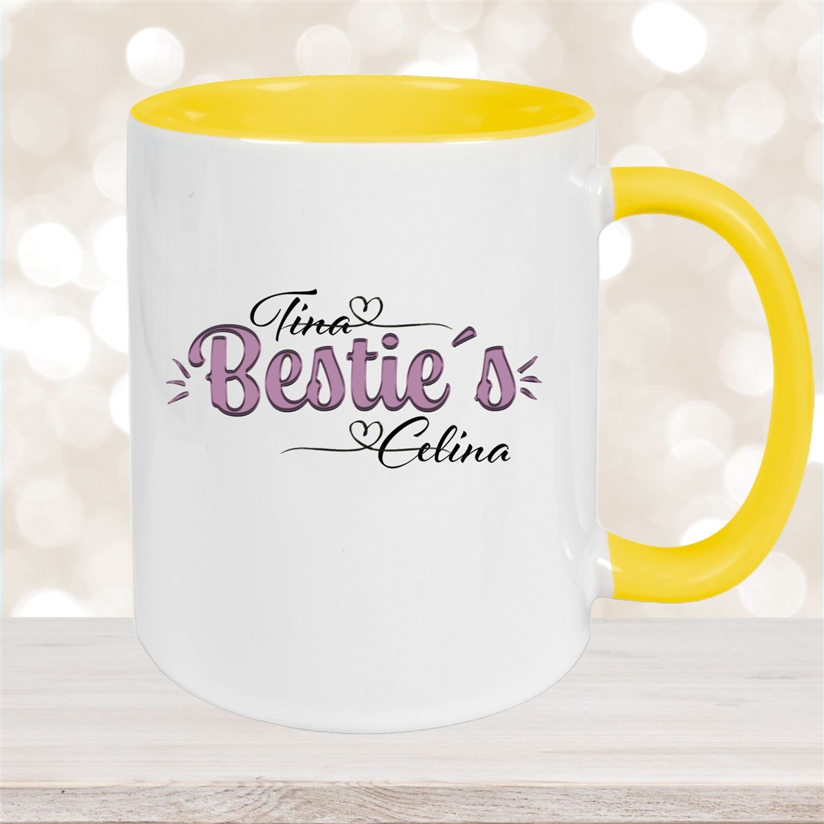 Tasse Wunschname Lieblings-Bestie #1 personalisiert Keramik Becher Gelb