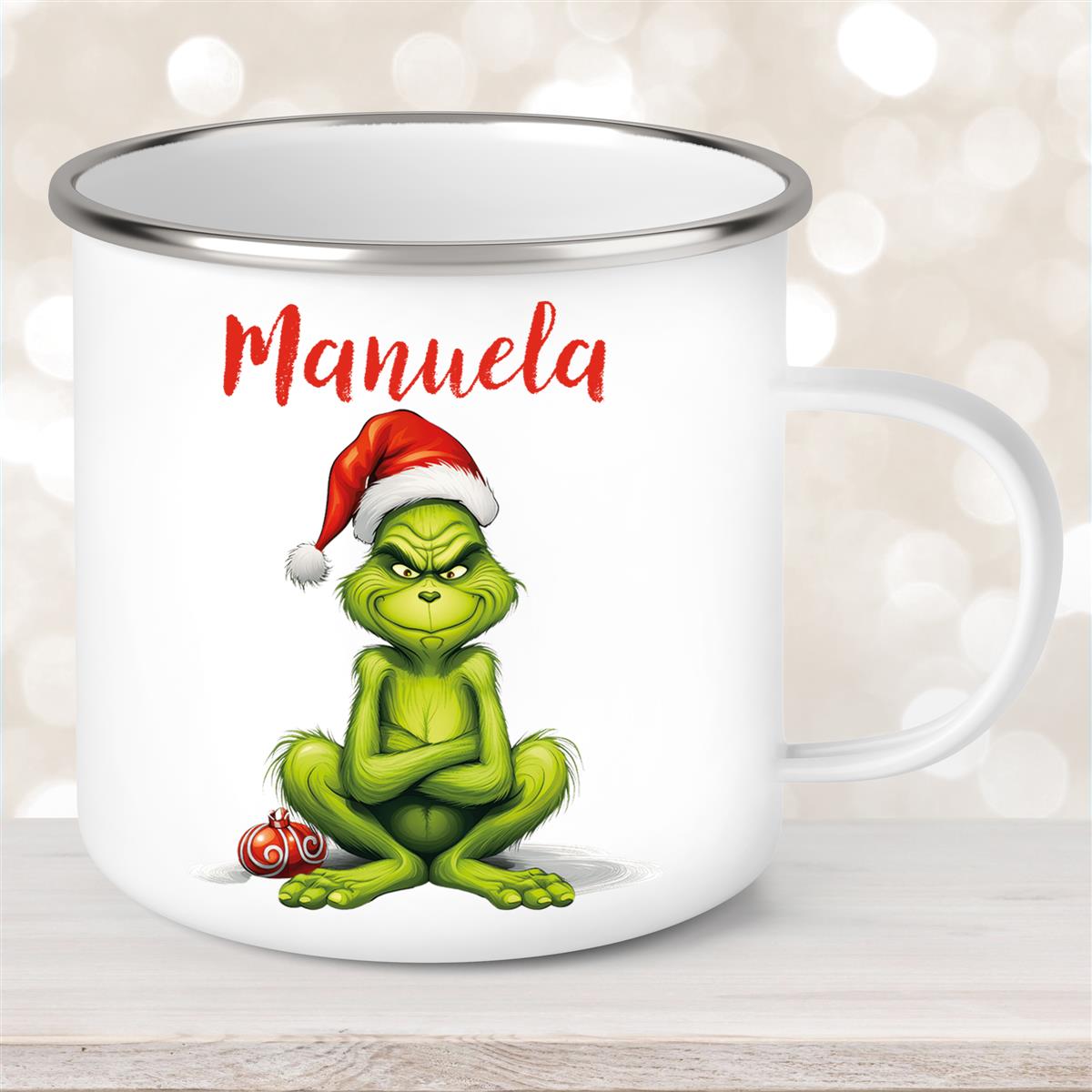 Tasse Wunschname Weihnachten Grinch #4 Emaille Kinderbecher
