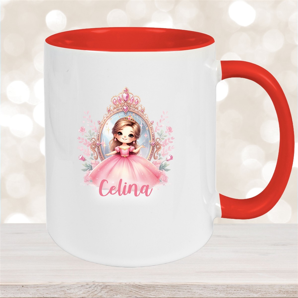 Tasse Kinder Prinzessin #2 Wunschname Keramik Kinderbecher personalisiert Rot