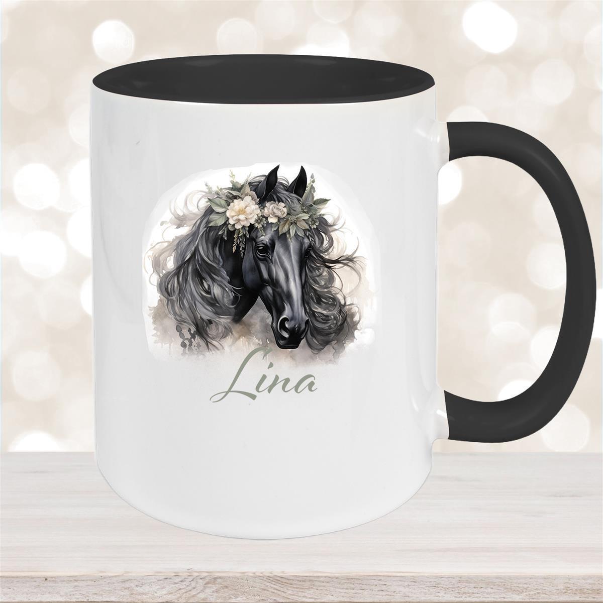 Tasse Pferd 3 Wunschnam Keramik Kinderbecher personalisiert versch. Farben