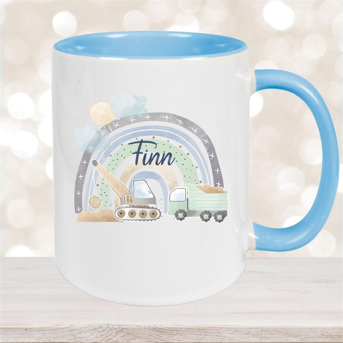 Tasse Wunschname Baustelle Regenbogen 1 Keramik Kinderbecher versch. Farben