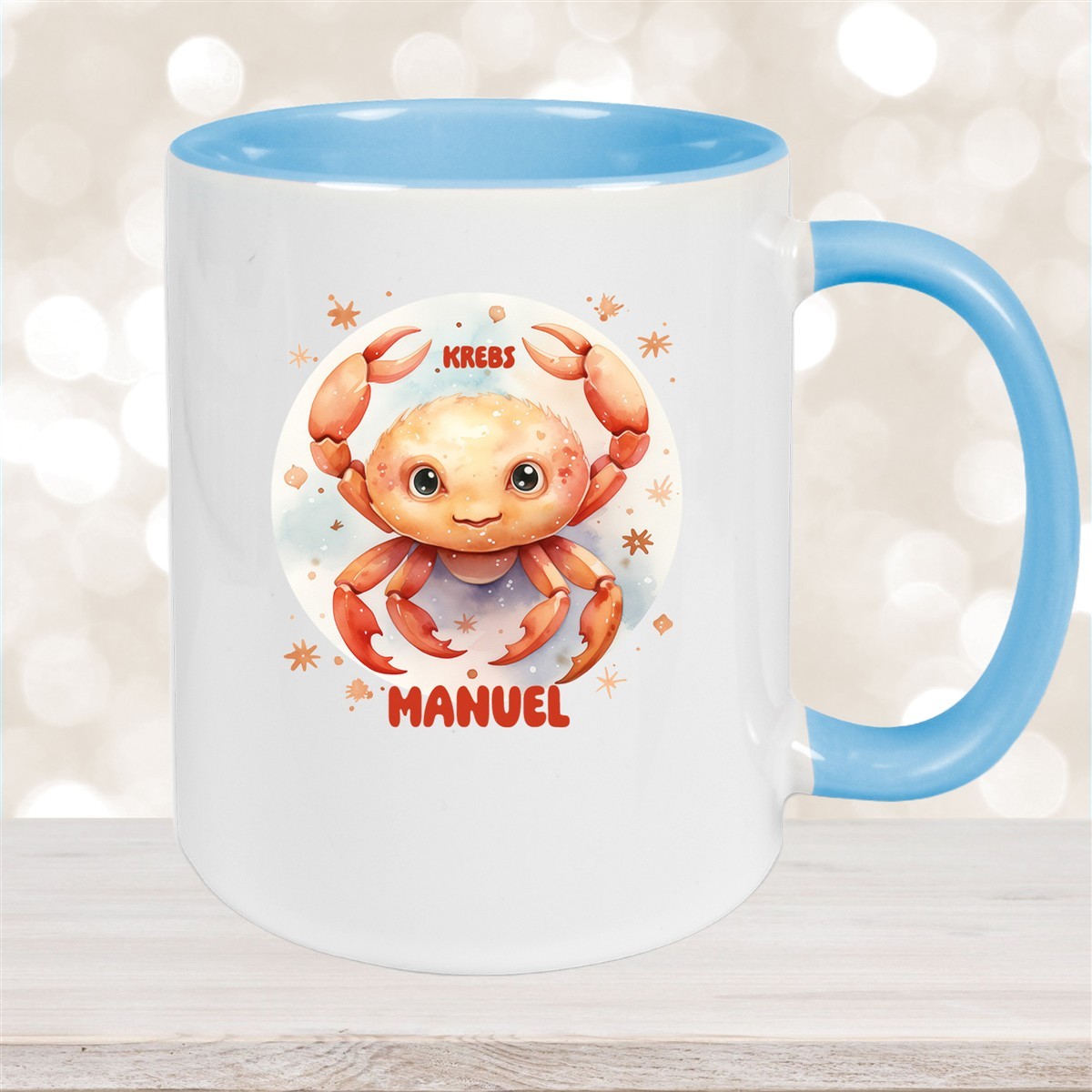 Tasse Sternzeichen Kinder Krebs #1 Wunschname Keramik Kinderbecher personalisiert Hellblau