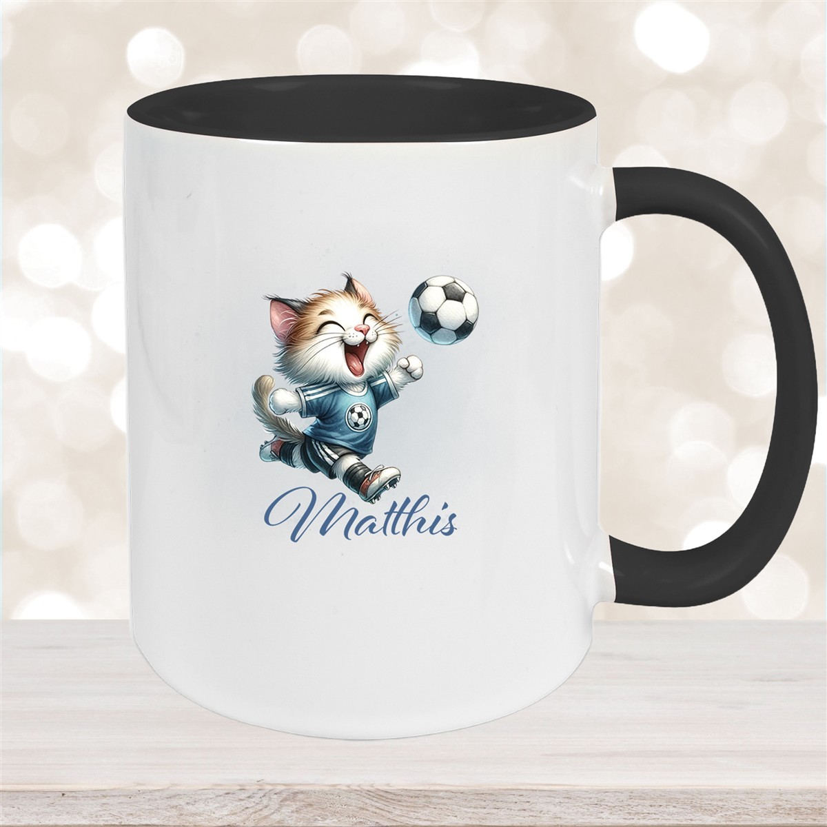Tasse Wunschname Fußball #18 Personalisiert Katze Keramik Kinderbecher versch. Farben