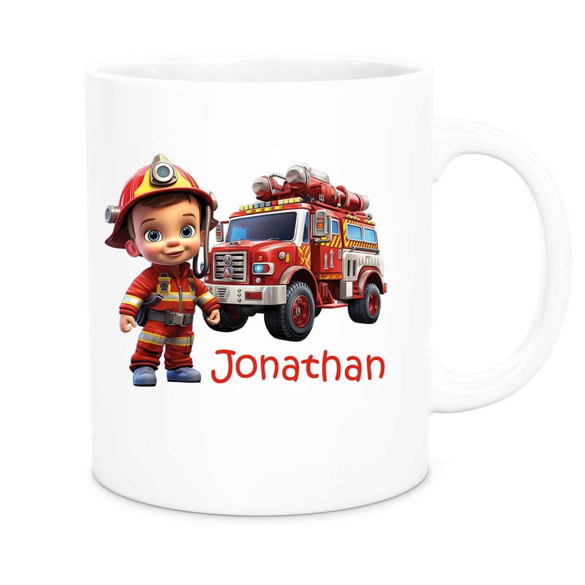 Tasse Wunschname Feuerwehr 3 Keramik Kinderbecher versch. Farben