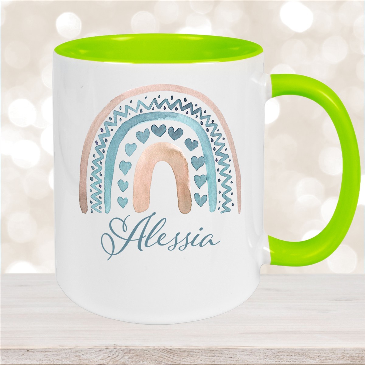 Tasse Wunschname Regenbogen #5 Keramik Kinderbecher Grün