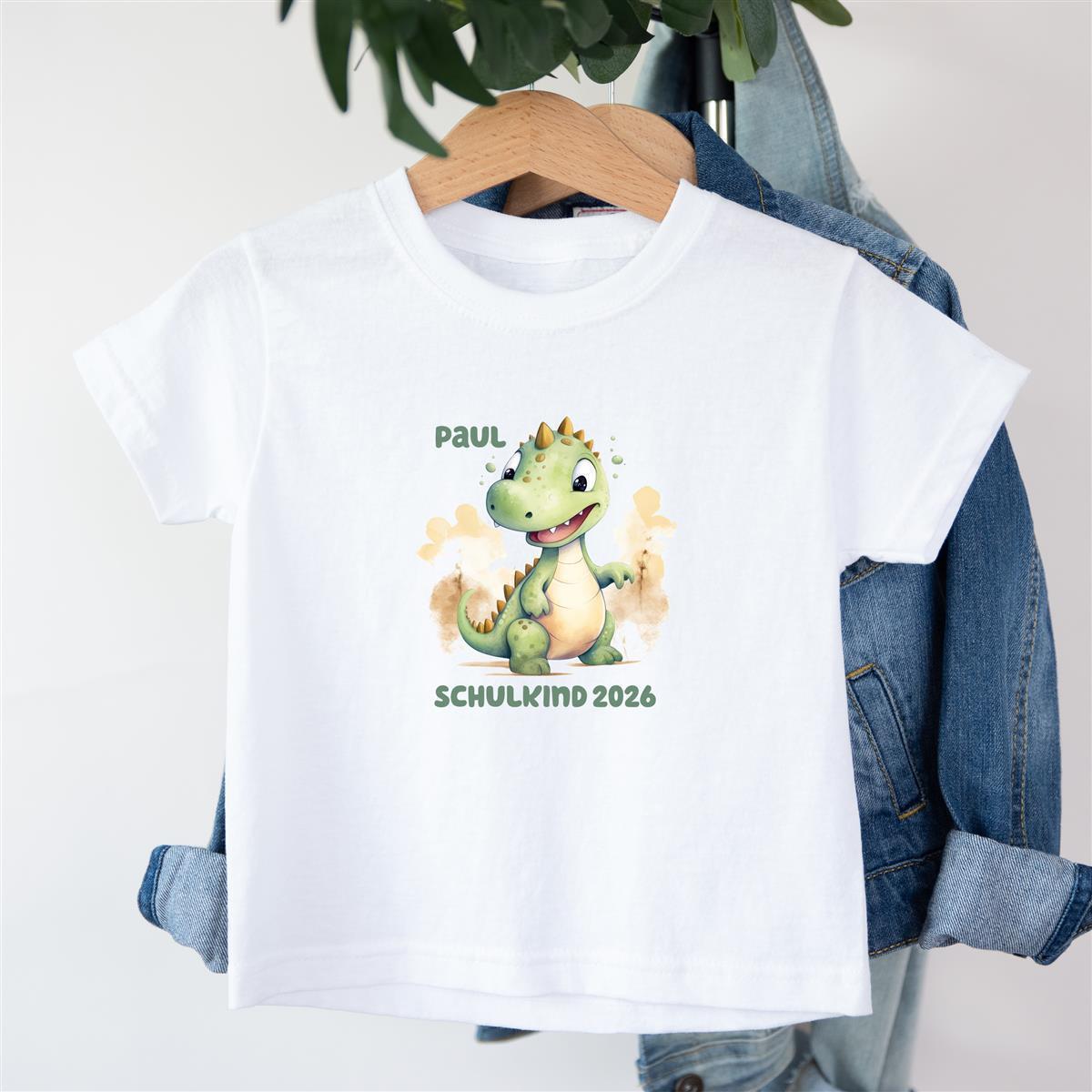 T-Shirt Schulkind-Dino 1 Personalisiert mit Namen Kinder