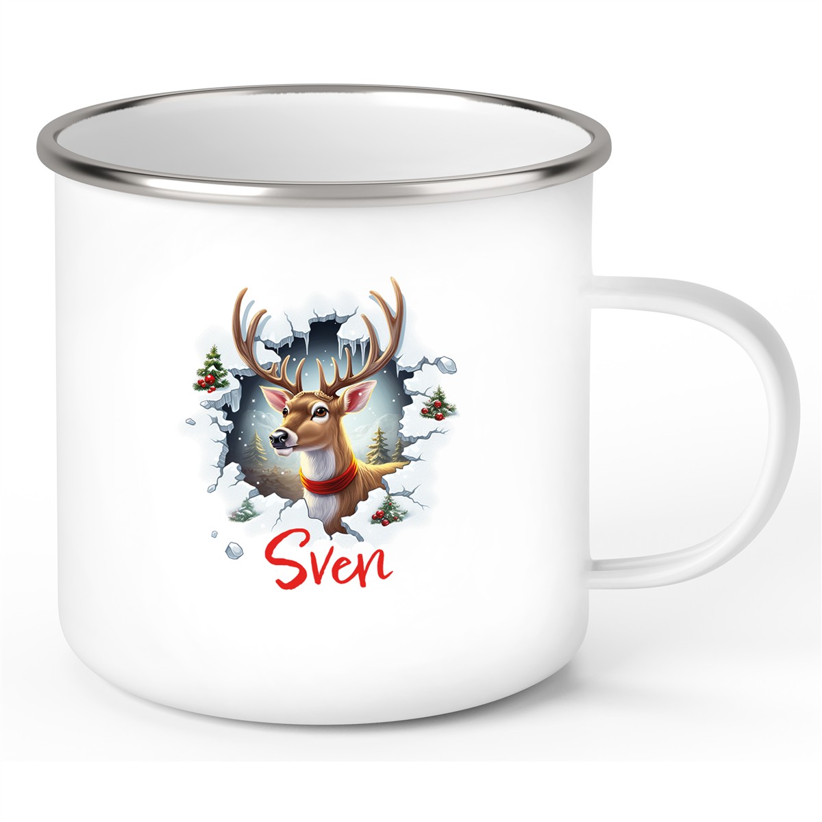 Tasse Wunschname Christmas Rentier #3 Emaille Kinderbecher
