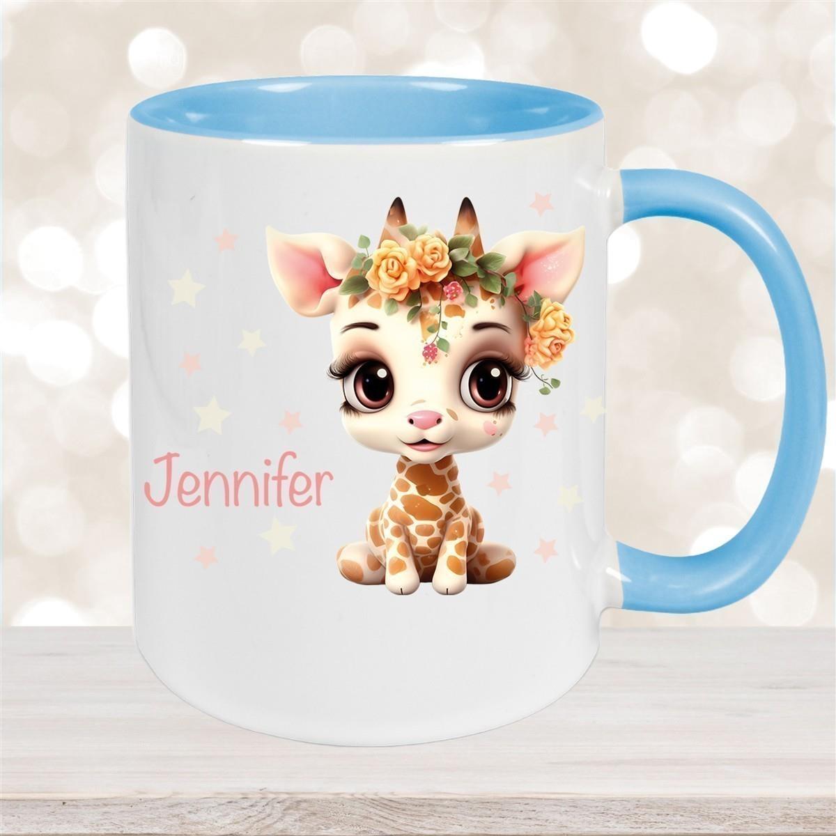 Tasse Wunschname Giraffe 1 Keramik Kinderbecher versch. Farben